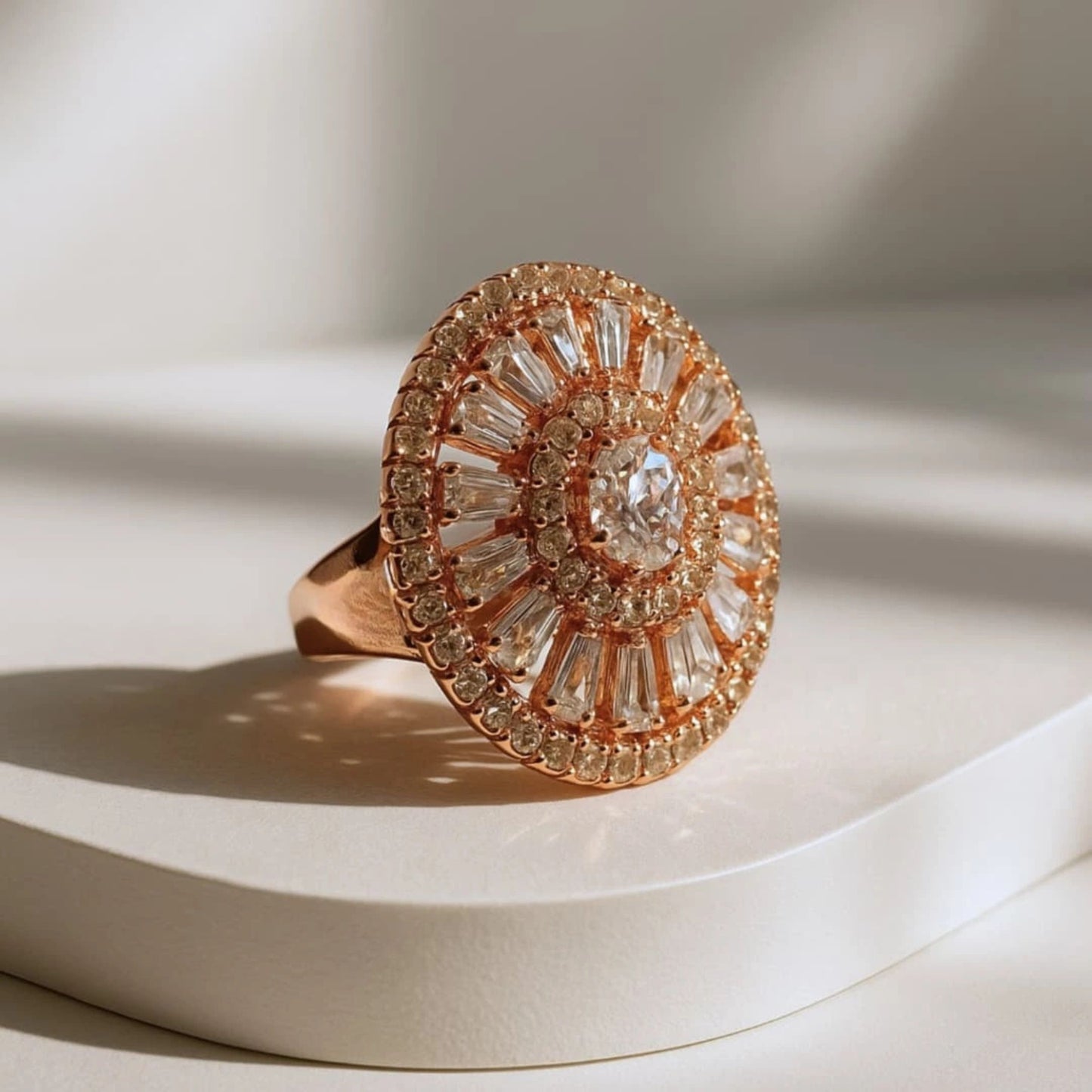 Eternal Radiance: Rose Gold Plated Adjustable Ring with Solitaire-Style Cubic Zirconia