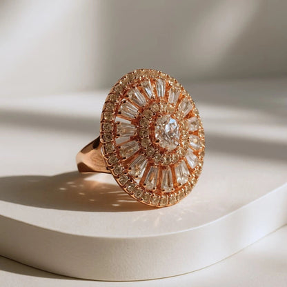 Eternal Radiance: Rose Gold Plated Adjustable Ring with Solitaire-Style Cubic Zirconia