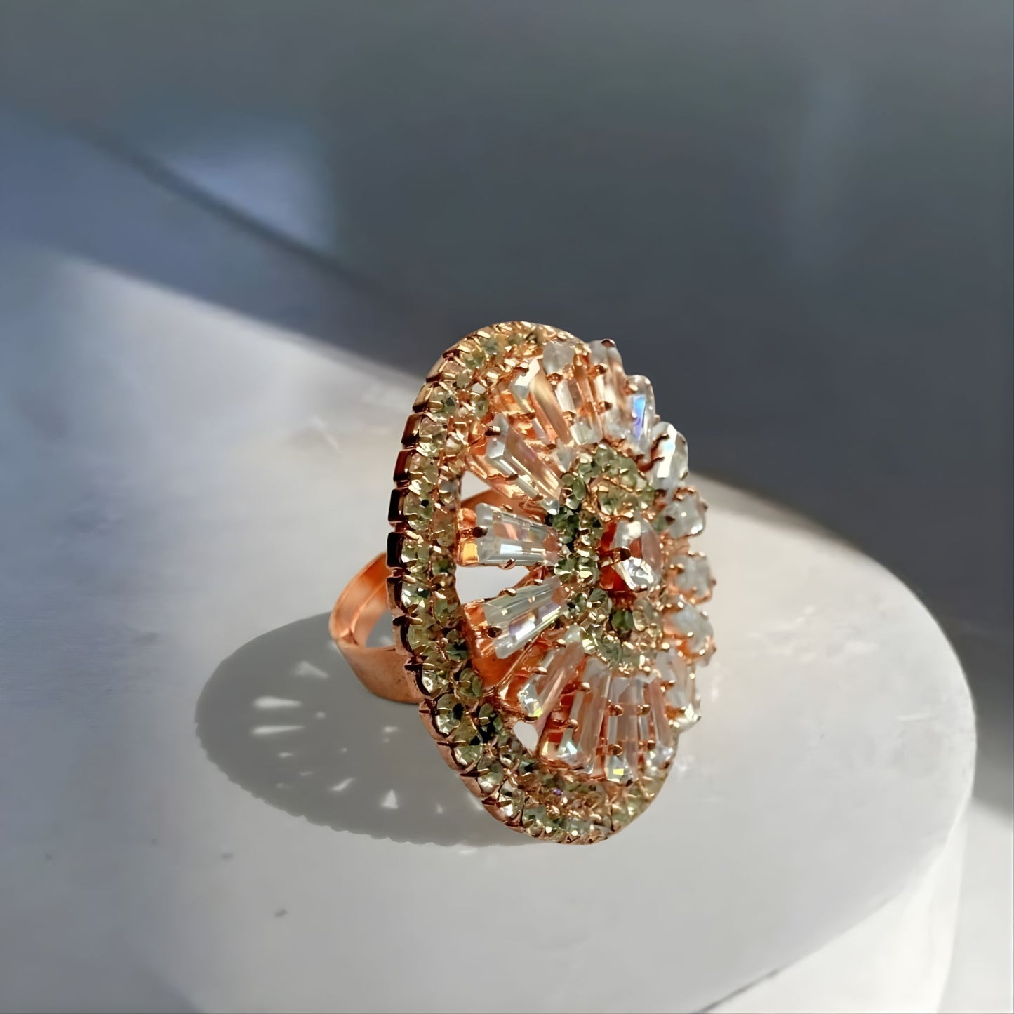 Eternal Radiance: Rose Gold Plated Adjustable Ring with Solitaire-Style Cubic Zirconia
