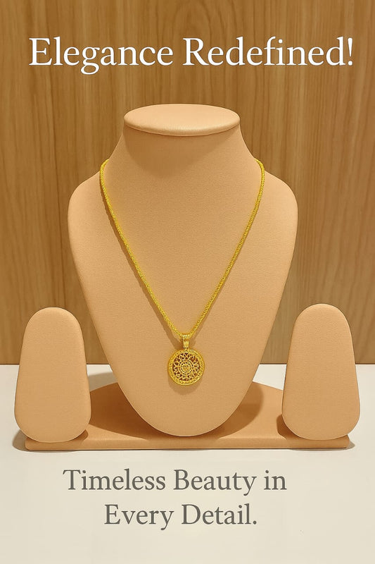 Golden Mandala Pendant Necklace – Elegant Filigree Design with Rope Chain