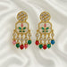 Meenakari Bloom Chandbali Earrings – Multicolor CZ & Bead Danglers